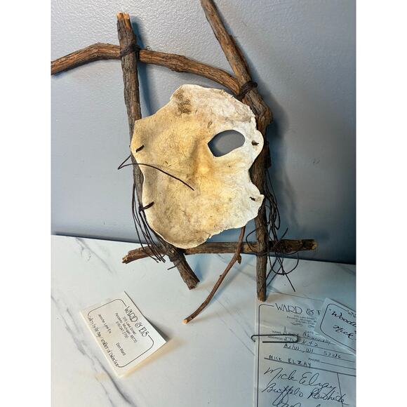 Woodland Spirit Rawhide Mask Sculpture Nick Elzay Mixed Media Folk Art Signed - Picture 11 of 13